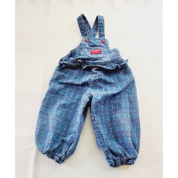 RARE OshKosh B’Gosh Vintage Logo Ruffle Embroidery Spell Out Heart Overalls 3T